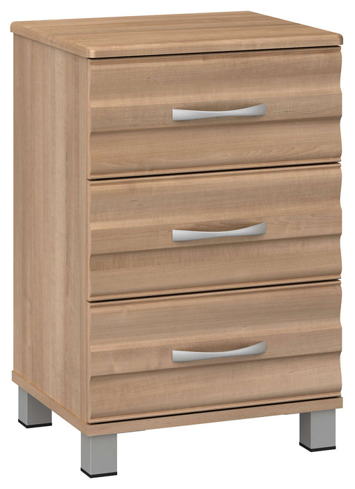 ONDA THREE DRAWER BEDSIDE CABINET WITH NICKEL FEET