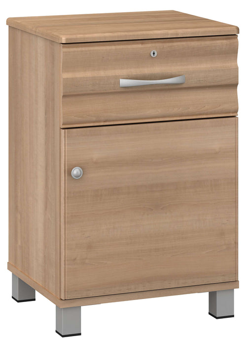 ONDA ONE DOOR, ONE DRAWER BEDSIDE CABINET WITH LOCK & NICKEL FEET