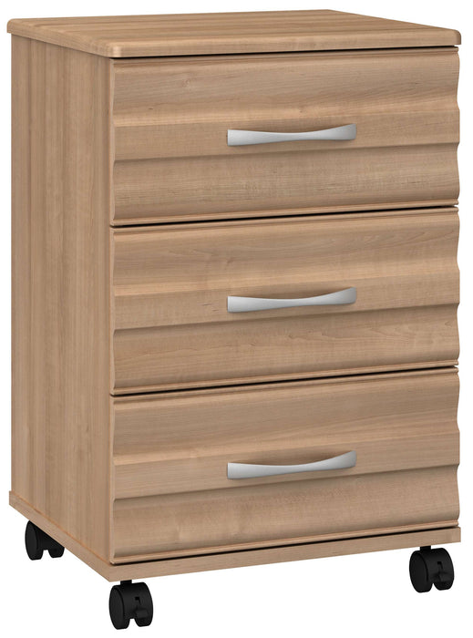 ONDA THREE DRAWER BEDSIDE CABINET WITH CASTERS