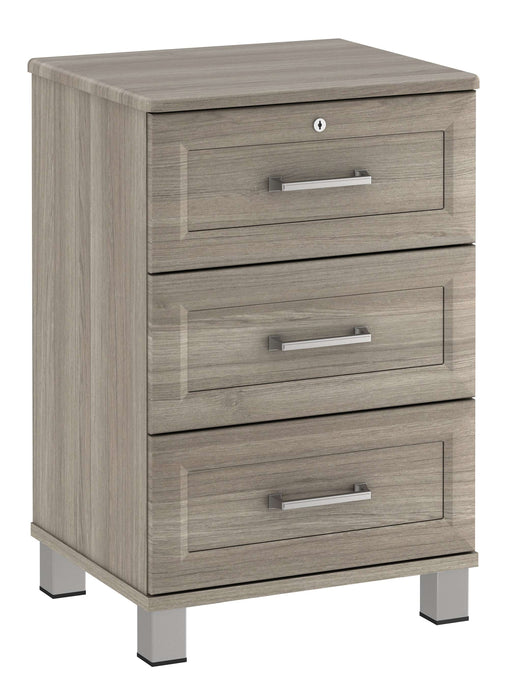 TANGENTE THREE DRAWER BEDSIDE CABINET WITH LOCK & NICKEL FEET