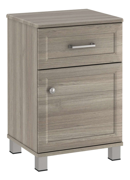 TANGENTE ONE DOOR, ONE DRAWER BEDSIDE CABINET WITH NICKEL FEET