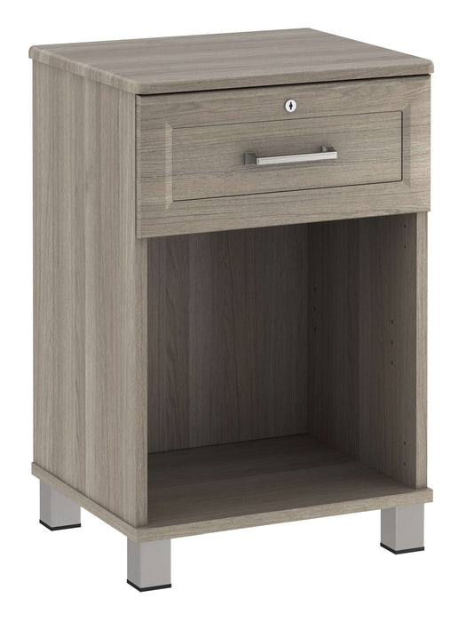 TANGENTE ONE DRAWER BEDSIDE CABINET WITH LOCK & NICKEL FEET