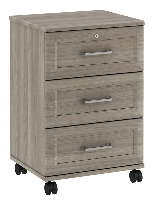 TANGENTE THREE DRAWER BEDSIDE CABINET WITH LOCK & CASTERS