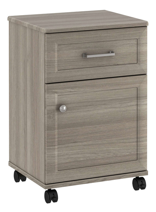 TANGENTE ONE DOOR, ONE DRAWER BEDSIDE CABINET WITH CASTERS