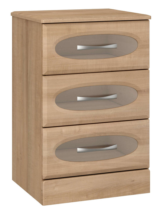 REVEAL BEDSIDE CABINET: THREE TRANSPARENT DRAWERS