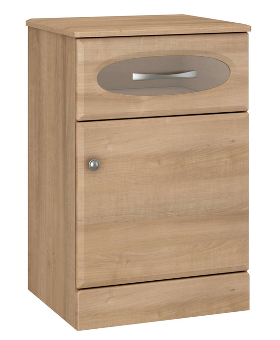 REVEAL BEDSIDE CABINET: ONE TRANSPARENT DRAWER, ONE DOOR