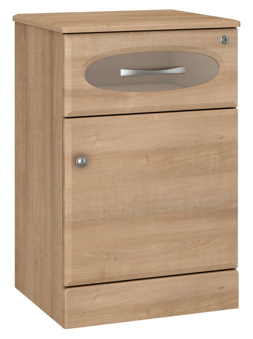 REVEAL BEDSIDE CABINET: ONE TRANSPARENT DRAWER, ONE DOOR WITH LOCK