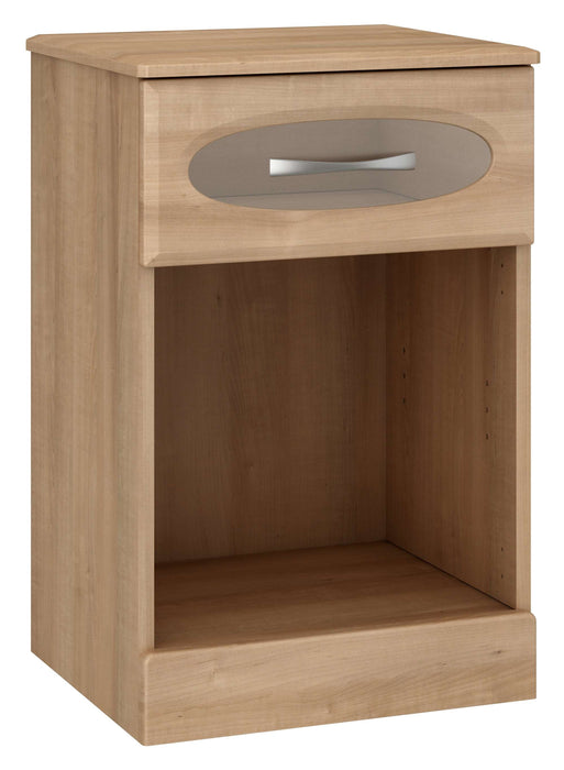 REVEAL BEDSIDE CABINET: ONE TRANSPARENT DRAWER, OPEN BOTTOM