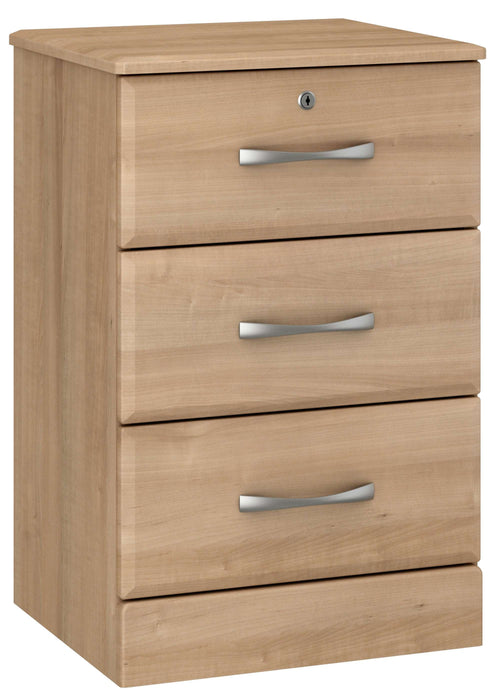 REVEAL BEDSIDE CABINET: THREE DRAWERS WITH LOCK