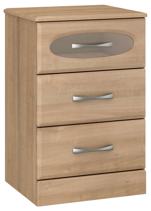 REVEAL BEDSIDE CABINET: ONE TRANSPARENT DRAWER, TWO DRAWERS