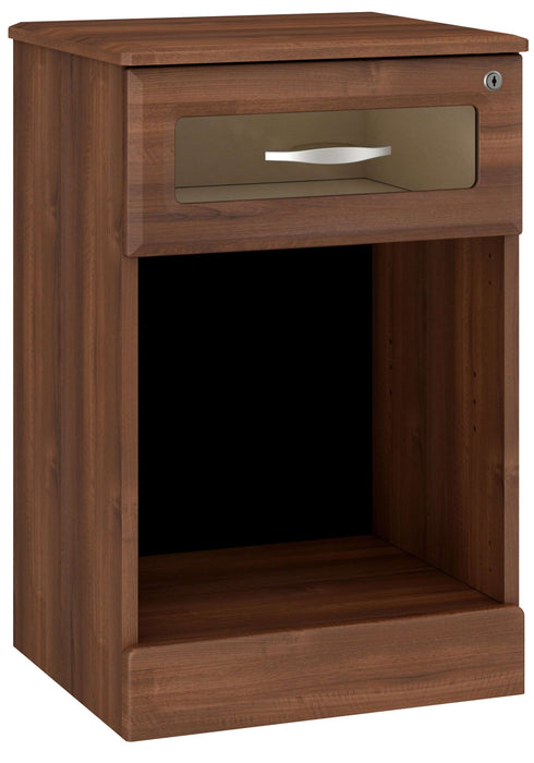 REVEAL2 BEDSIDE CABINET: ONE TRANSPARENT DRAWER, OPEN BOTTOM WITH LOCK