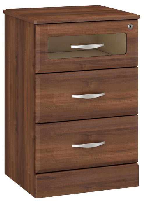 REVEAL2 BEDSIDE CABINET: ONE TRANSPARENT DRAWER, TWO DRAWERS WITH LOCK