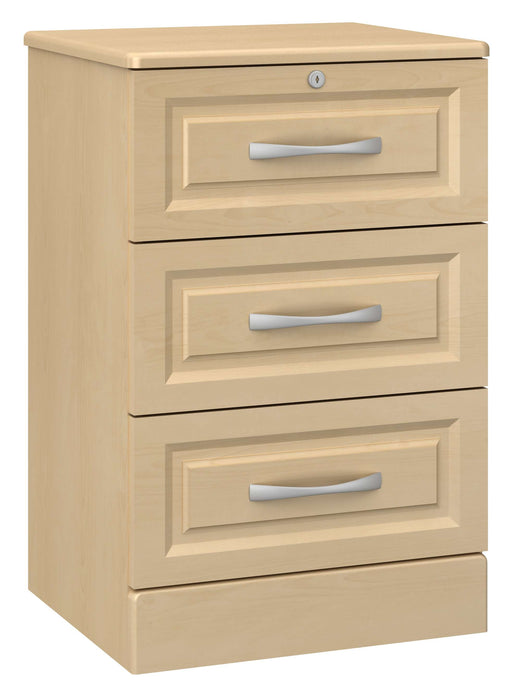 RICCA THREE DRAWER BEDSIDE CABINET WITH LOCK