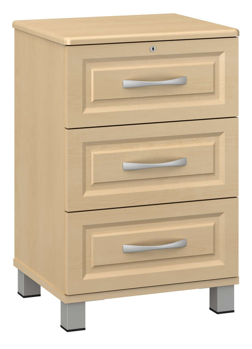 RICCA THREE DRAWER BEDSIDE CABINET WITH LOCK & NICKEL FEET