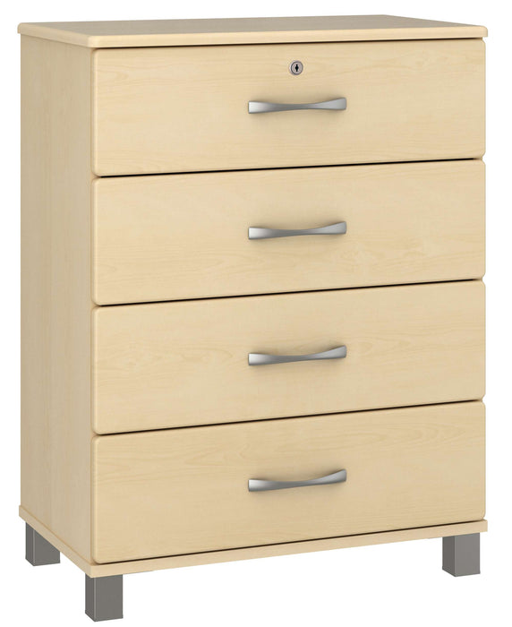 AMARE FOUR DRAWER CHEST WITH LOCK & NICKEL FEET