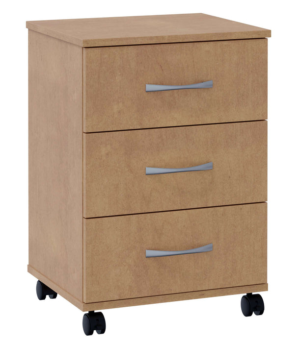 VALORE BEDSIDE CABINET WITH THREE DRAWERS AND CASTERS