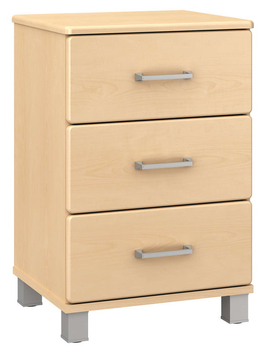 AMARE THREE DRAWER BEDSIDE CABINET (NICKEL FEET)
