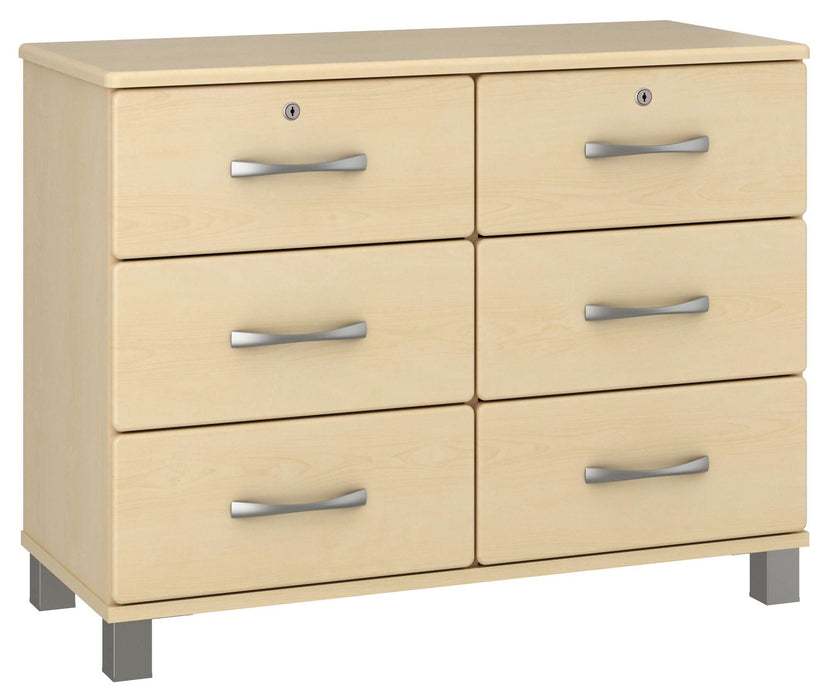 AMARE SIX DRAWER CHEST WITH LOCK & NICKEL FEET