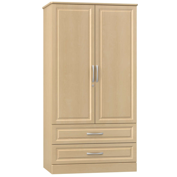 RICCA DIVIDED DOUBLE DOOR WARDROBE WITH TWO DRAWERS AND LOCKING LEFT DOOR