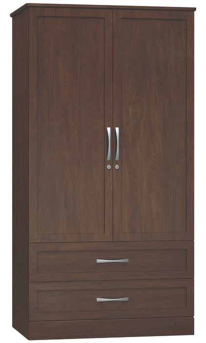 SERENO DIVIDED DOUBLE DOOR WARDROBE WITH TWO DRAWERS AND DUAL LOCKING DOORS