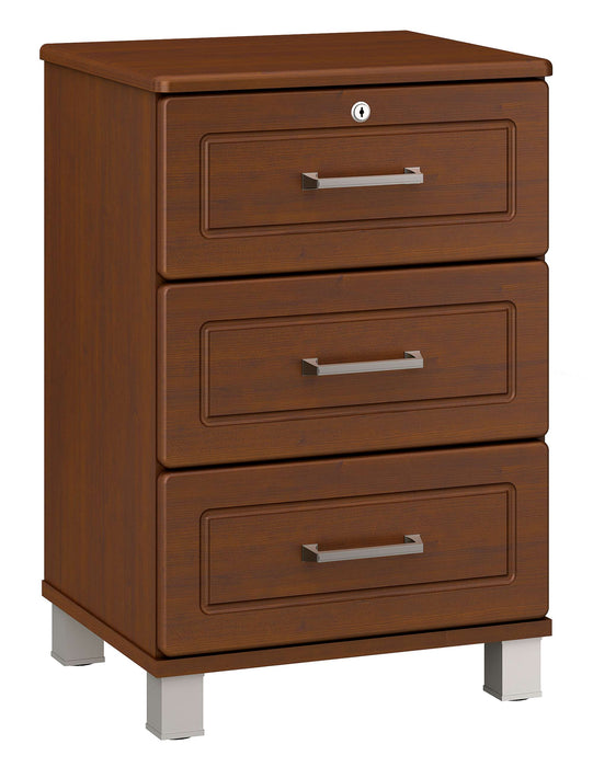 MUSA THREE DRAWER BEDSIDE CABINET WITH LOCK AND NICKEL FEET