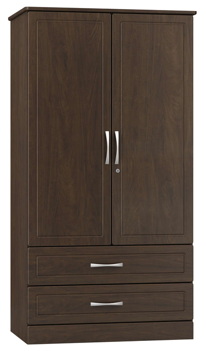 MUSA DIVIDED DOUBLE DOOR WARDROBE WITH TWO DRAWERS LOCKING RIGHT DOOR