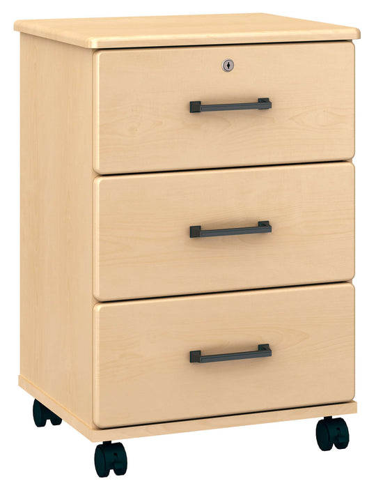 AMARE THREE DRAWER BEDSIDE CABINET WITH LOCK & CASTERS