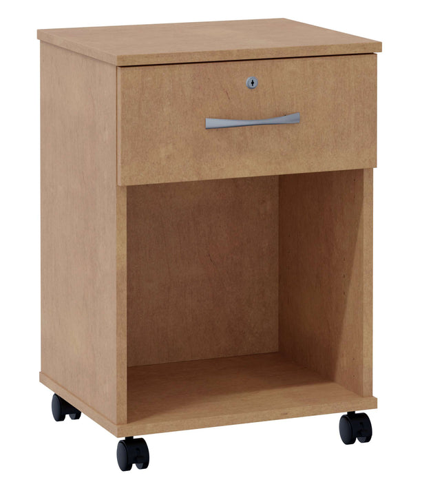 VALORE BEDSIDE CABINET WITH ONE DRAWER, CASTERS, AND LOCK