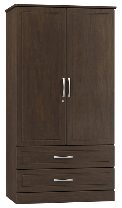 M7029 Musa Divided Double Door Wardrobe w/ Two Drawers Locking Left