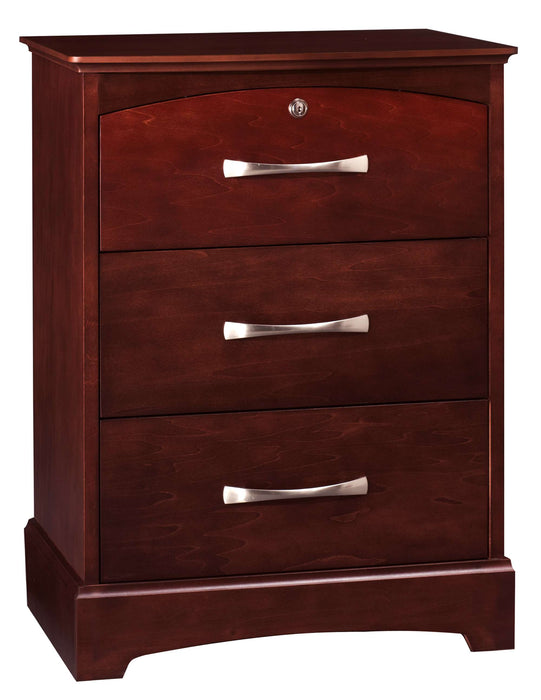 QUICK SHIP: ALCOTT THREE DRAWER BEDSIDE CABINET WITH LOCK