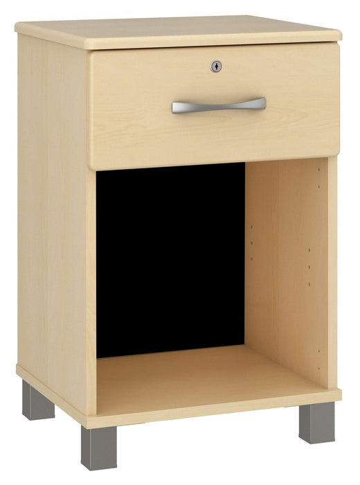 AMARE ONE DRAWER BEDSIDE CABINET WITH LOCK & NICKEL FEET