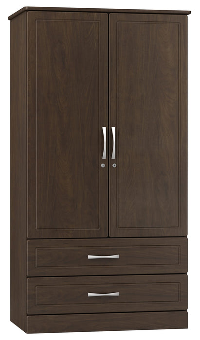 M7030 Musa Divided Double Door Wardrobe w/ Two Drawers Dual Locks