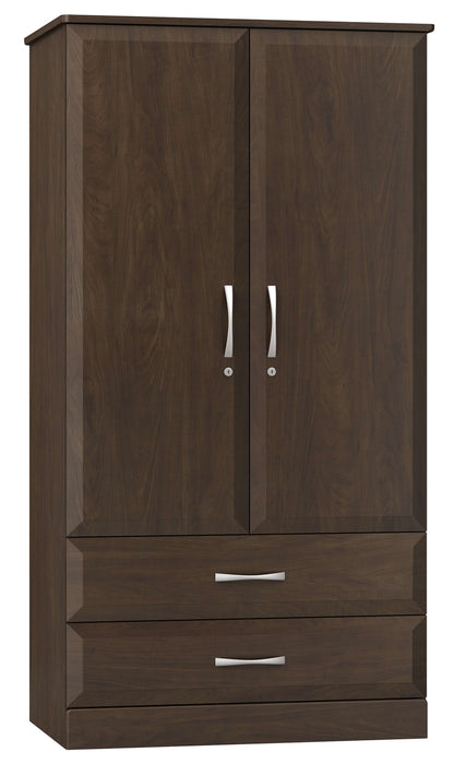 RESA DIVIDED DOUBLE DOOR WARDROBE WITH TWO DRAWERS AND DUAL LOCKING DOORS