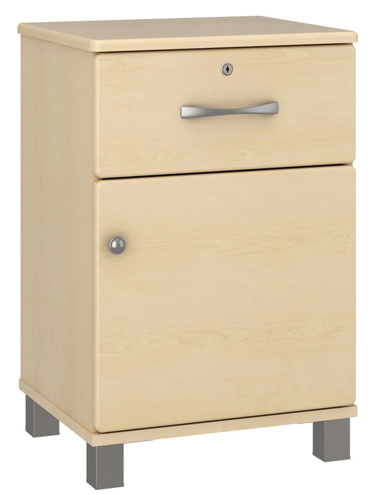 AMARE ONE DOOR, ONE DRAWER BEDSIDE CABINET WITH LOCK & NICKEL FEET