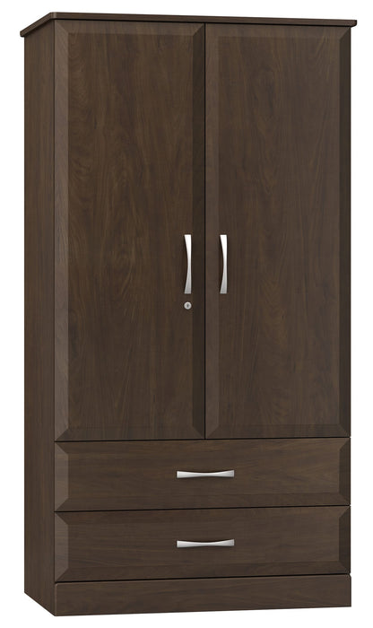 R7029 Resa Divided Double Door Wardrobe w/ Two Drawers Locking Left