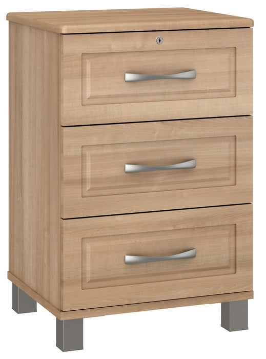 TRINCEA THREE DRAWER BEDSIDE CABINET WITH LOCK & NICKEL FEET