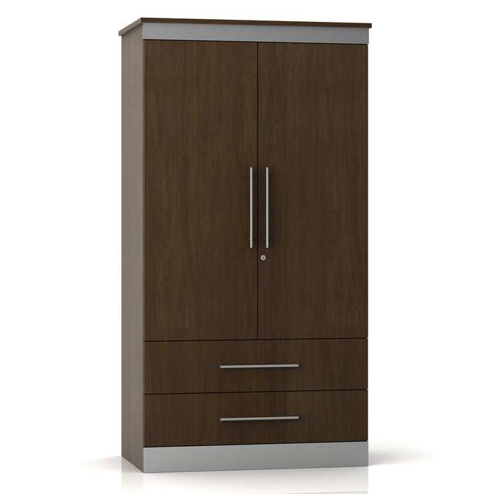 P7028 Contempo Divided Double Door Wardrobe w/ Two Drawers Locking Right