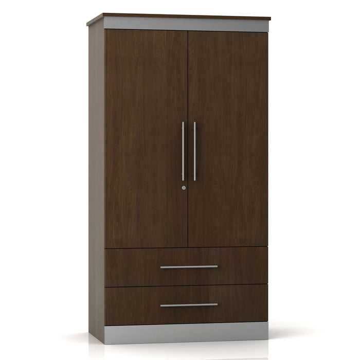 CONTEMPO DIVIDED DOUBLE DOOR WARDROBE WITH TWO DRAWERS AND LOCKING LEFT DOOR