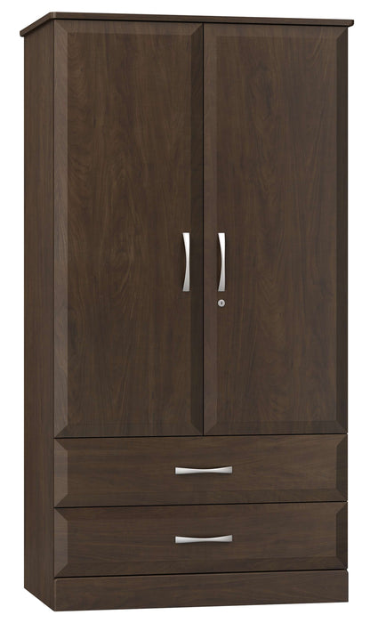 RESA DIVIDED DOUBLE DOOR WARDROBE WITH TWO DRAWERS AND LOCKING RIGHT DOOR